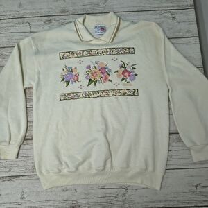 Vintage Morning Sun Collared Sweater Grandmacore Floral Flowers Size XL